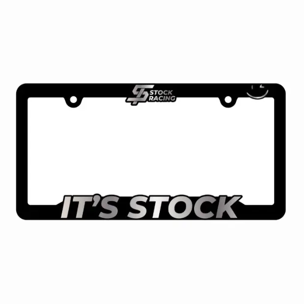 IT'S STOCK License Plate Frame - Black Design with "IT'S STOCK" Text, Durable Material, Ideal for License Plates