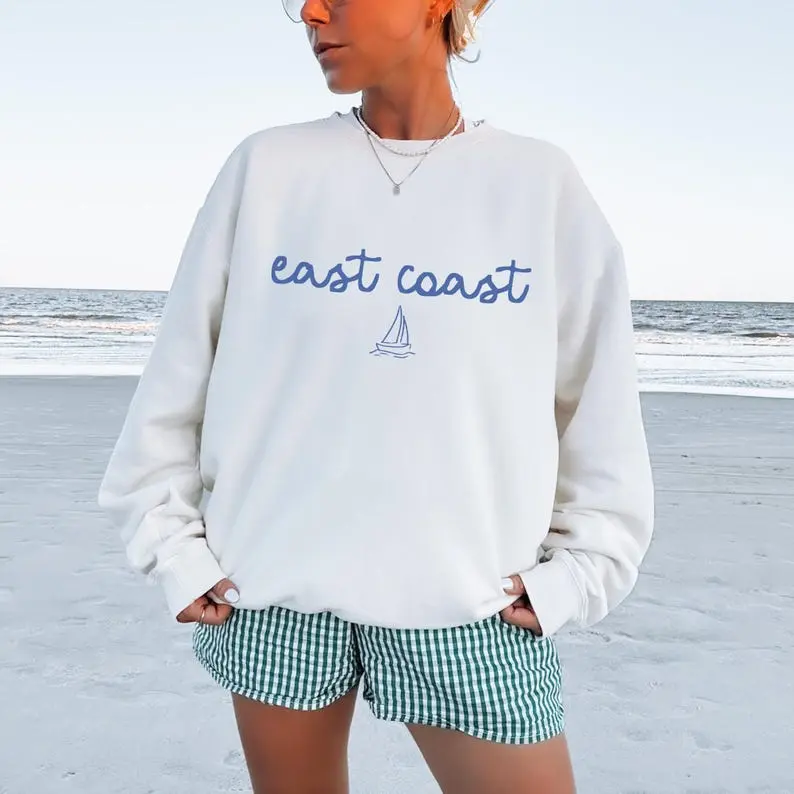 [Sale off up to 50%] Vintage East Coast Sweatshirt, Fisherman Aesthetic Crewneck Preppy Clothes Teens Oversized Coastal Granddaughter Tee Beachy Sweatshirt, streetwear graphic tee Menswear