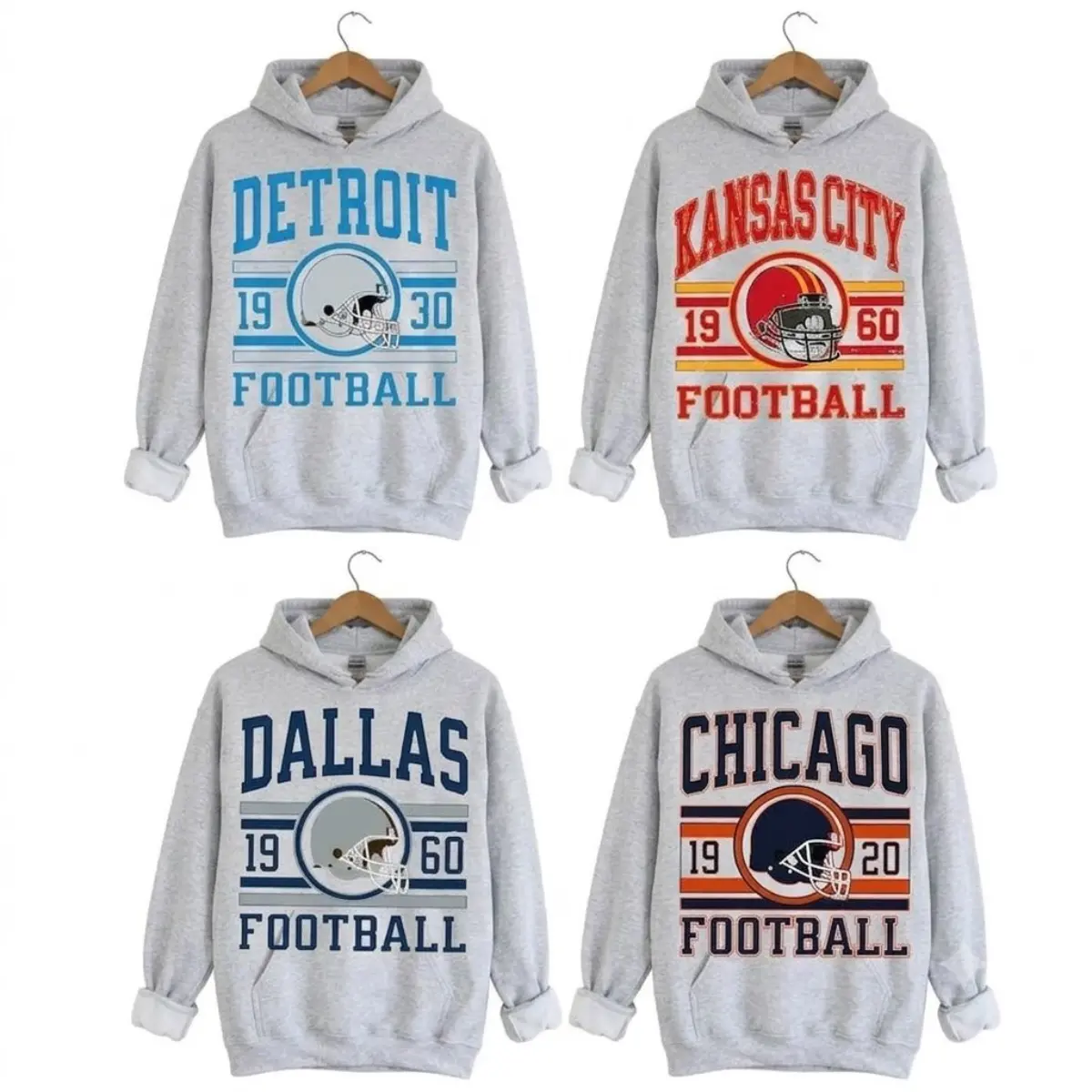 Vintage Football Hoodie Retro Game Day Hooded Hoodie Oversized City Football Graphic Pullover Tops Unisex Casual Casual
