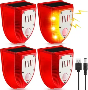Solar Security Light Alarm, 129dB Warning Loud Solar Strobe Light Makes Gunshot Sounds & Dog Barking Waterproof PIR LED Motion Sensor for Farm Barn Yard (Red)
