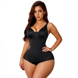 Women's Zipper Lace-Trimmed Waist Trainer Bodysuit, Tummy Control Body Shaper, Comfortable Breathable Sculpting Shapewear, Postpartum Recovery Tummy Slimmer