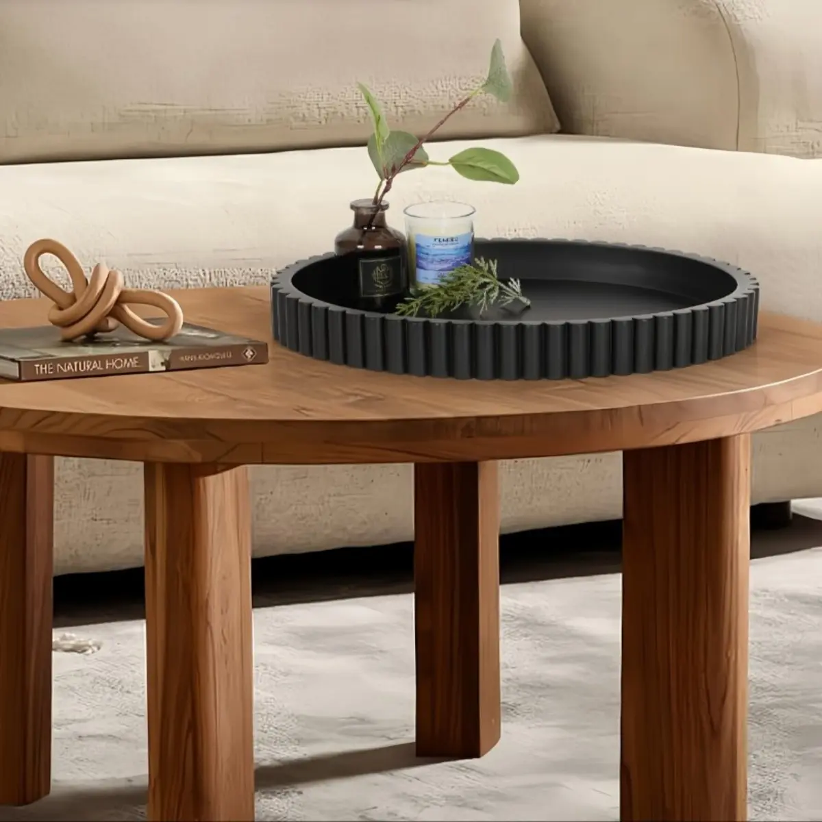 Black Round Silicone Durable Decorative Tray, Modern Minimalist Aesthetic Coffee Table Center Tray, Home Perfume Display Plate, Candles, Desktop Organizer for Small Items, Artistic Stylish Decor for Coffee Bar, Living Room, Bedroom, Decoration, Lifestyle