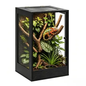 PROLEE 18" x 18" x 32" Tall Reptile Terrarium, 45 Gallon Glass Chameleon Cage, Vertical Crested Gecko Tank with Ventilated Mesh Top, Front Opening Rainforest Habitat