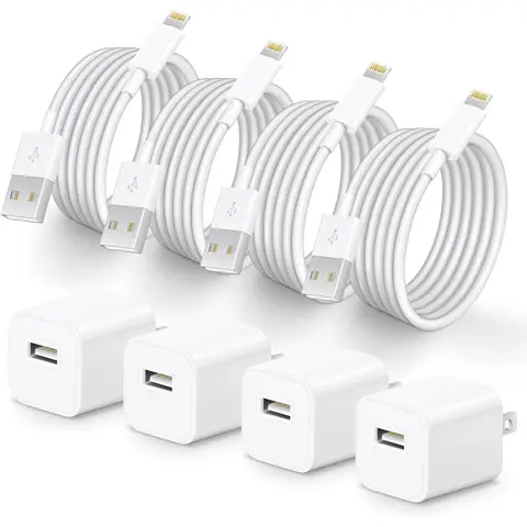 4-Pack 6Ft USB to Lightning Cable Quick Fast Charging Cord USB Wall Chargers Power Adapter for i Phone 14/13/12/11/X/8 Plus/XR/XS Max/SE/i Pad, Smartphone, Cellphone, Mobile