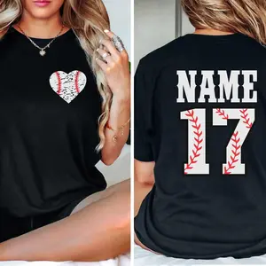 Baseball Heart TShirt With Custom Number And Name, Personalized Baseball