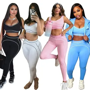 Activewear yoga fashion set, party sports tank tops, and glute-enhancing fitness sets come in three color options.