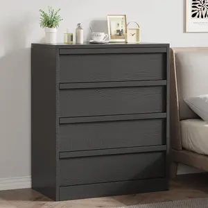 39" Tall 4-Drawer Nightstand, Modern Bedroom End Side Table with Large Storage and Anti-Tip Design for Living Room or Entryway – Black