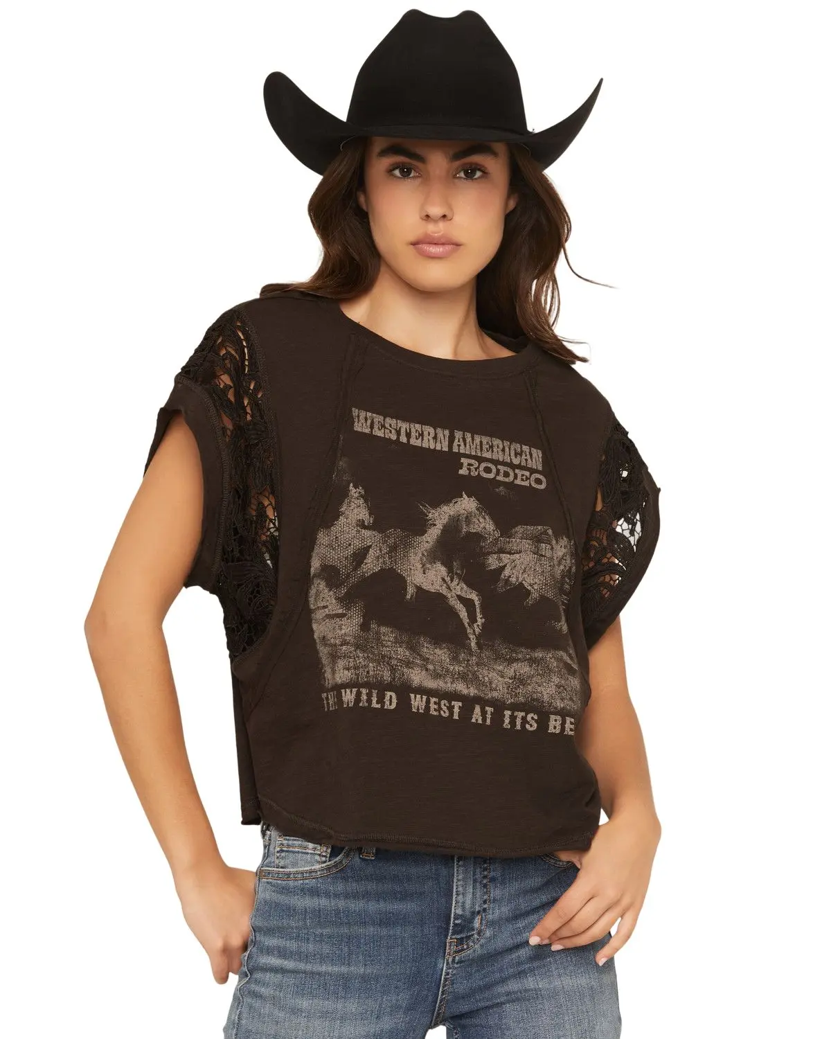 Originality Women's Women'S American Rodeo Lace Short Sleeve Graphic Tee - A2908r767ji