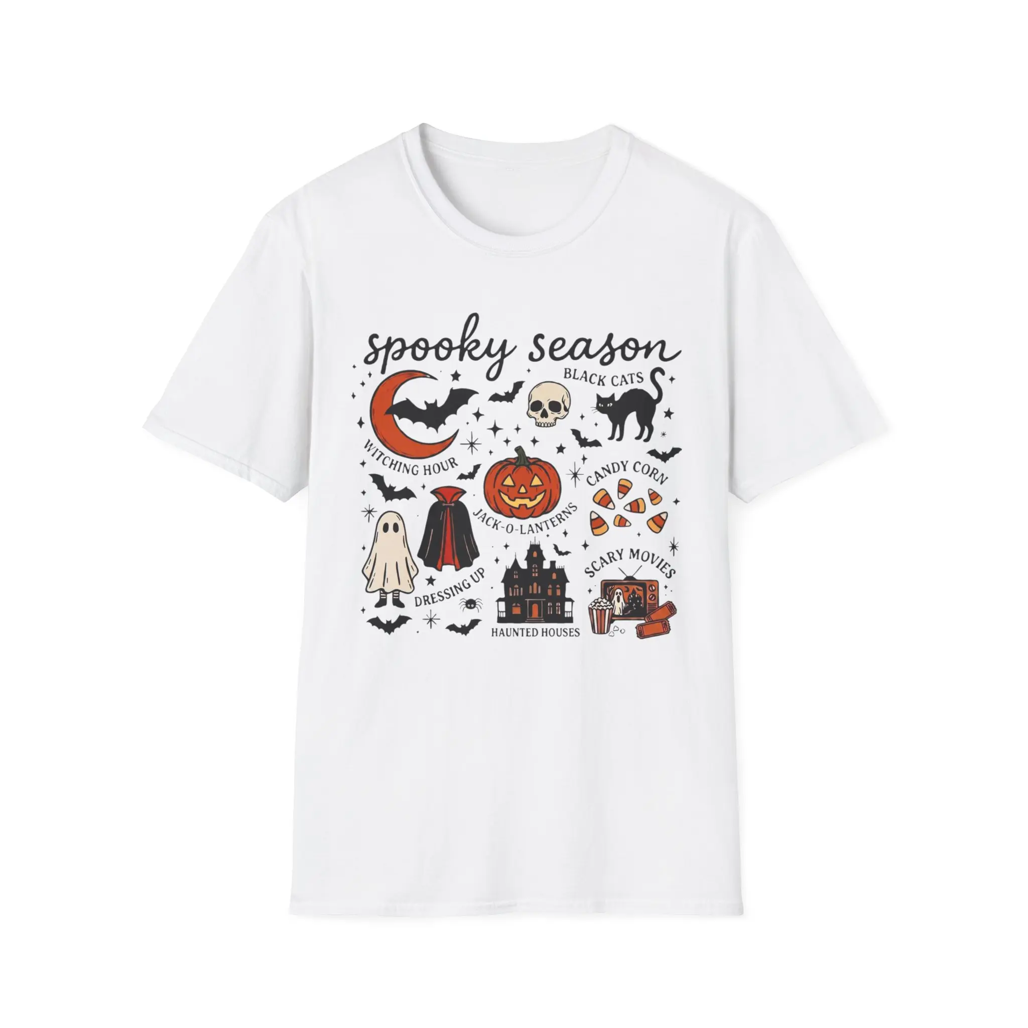 Spooky Season Halloween T-Shirt Women Men - Vintage Retro Witch Cat Pumpkin Carving Graphic Tee, Halloween Costume Party Shirt, Fall Autumn Aesthetic Top, Cute Halloween Gift Idea, Unisex, Tis the...