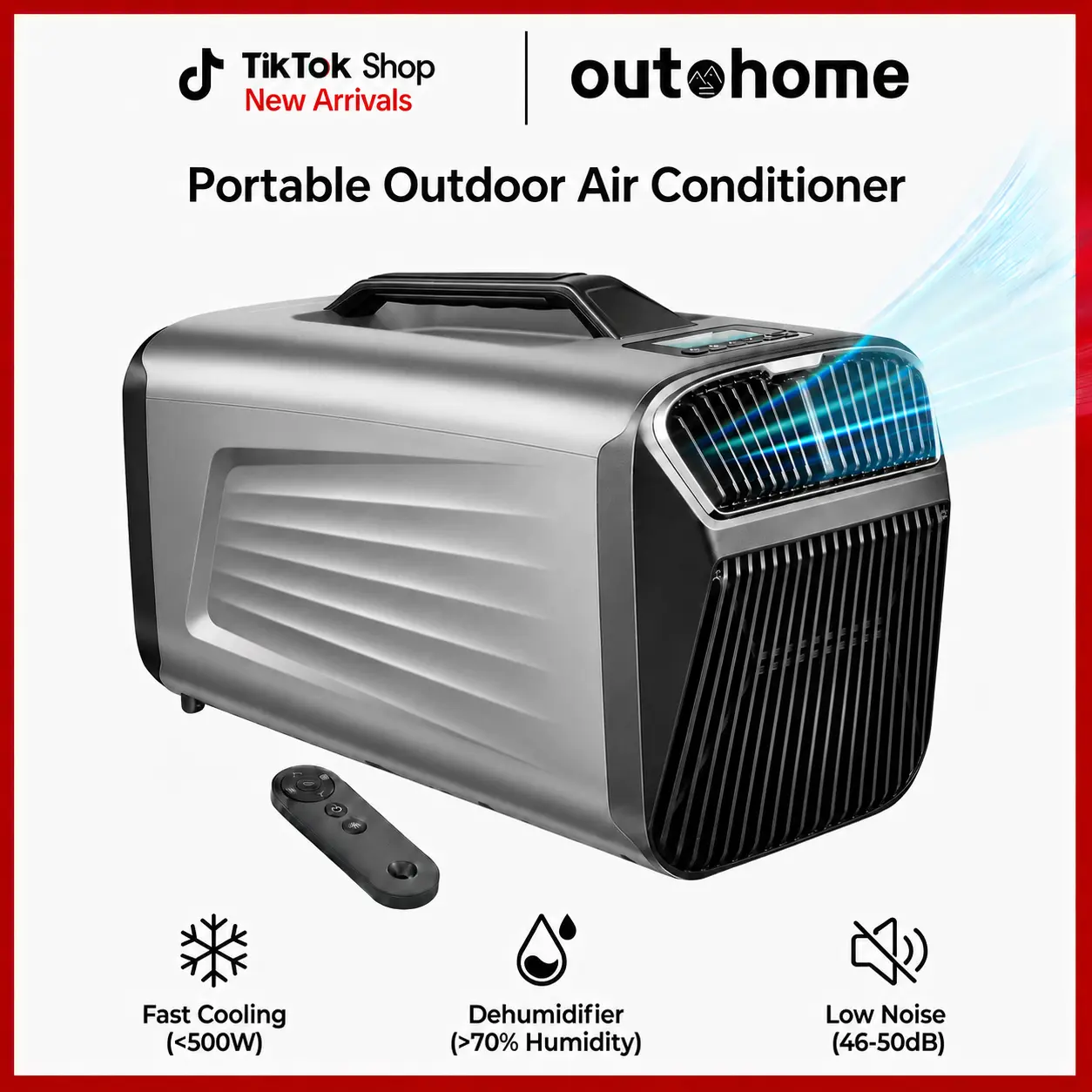 OUTOHOME Portable Air Conditioner - 5200BTU Energy Saving AC, 400W Low Power, 31 lbs Compact Unit, Fast Cooling, Low Noise, Dehumidifier, Remote Control, Default Settings, Compatible with 2000W+ Power Sources, for Car/Tents/Cabins Indoor Outdoor Use