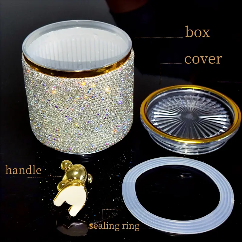 1pc Sparkling Rhinestone-Embellished Toothpick Holder - Transparent Plastic Cosmetic Organizer with Golden Accents for Bathroom, Vanity, Bedroom - Portable Makeup & Toothpick Storage Box, Toothpick Storage | Elegant Cosmetic Box | Rhineston