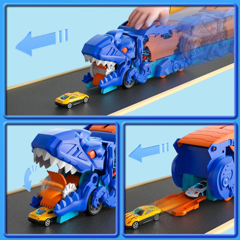 Children's Tyrannosaurus rex dinosaur devours rail car toy, transforms, slides, ejects alloy car, boys 2, children 3, Christmas birthday gift for girls