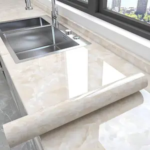Durable Marble Pattern Wallpaper, Self Adhesive Waterproof Sticker for Kitchen Cabinets, Bathroom Vanities & Table Surfaces