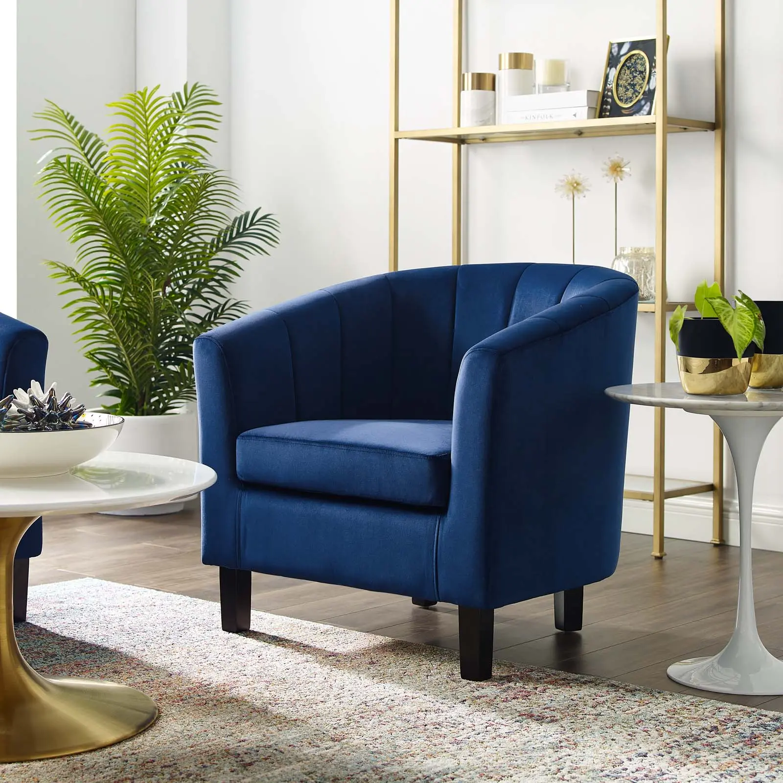 Modway Prospect Channel Tufted Performance Velvet Armchair in Navy