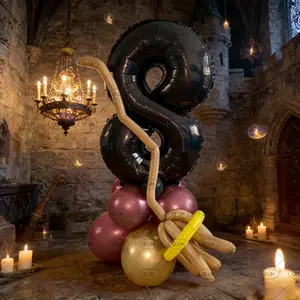 18-Piece Magic Broom Wizard Balloon Set, Includes 32-Inch Numbers 1-9, Gold Latex, Perfect for Party Decorations, Surprise Gifts