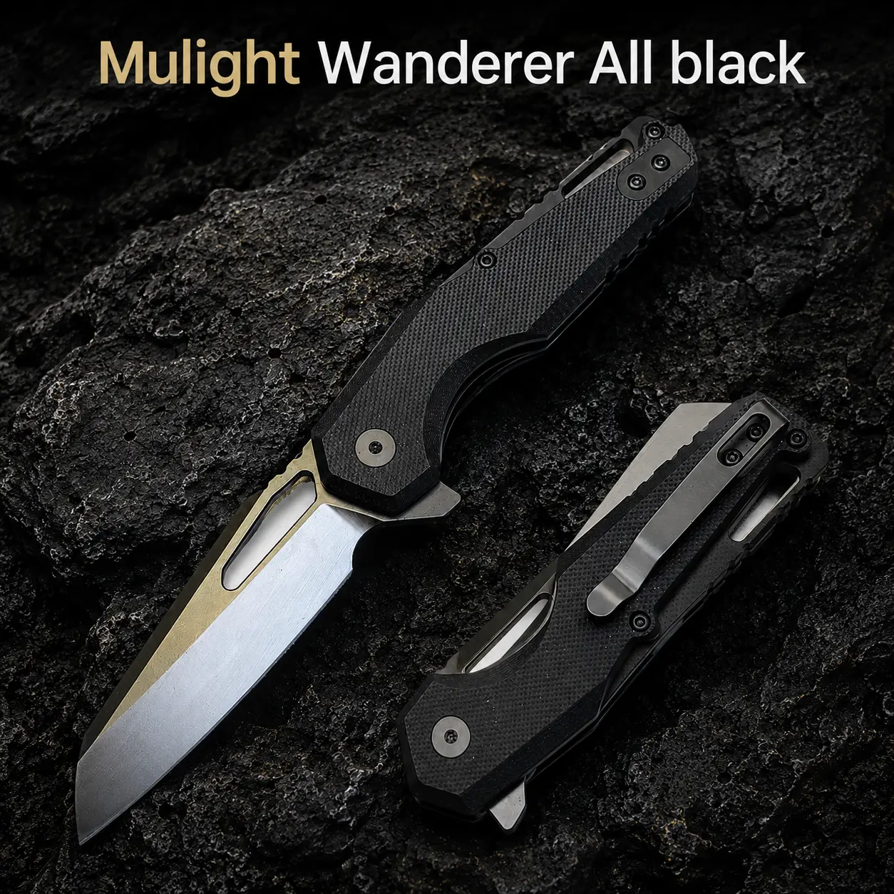 Mulight Wanderer -All-Black Folding EDC Pocket Tool, D2 Steel with Textured G10 Handle and Pocket Clip