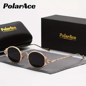 PolarAce, Premium Delicate Vintage Oval Metal Frame Polarized Sunglasses, With Unique Textured Bridge & Temples, For Men Women Outdoor Sports Party Vacation Travel Driving Fishing Supplies Photo Props, Gift