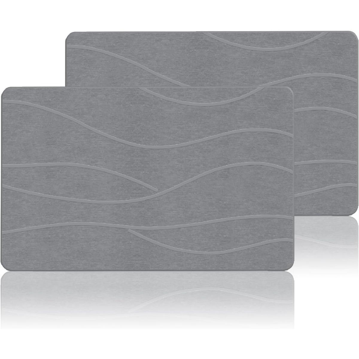 2 Pack Extra Large Diatomaceous Earth Stone Bath Mat, 23"x15" Super Absorbent Quick Drying Bathroom Shower Mat with Non-Slip Base, Easy to Clean