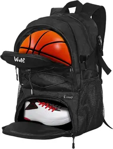 Large Basketball Backpack with Ball Holder & Shoes Compartment for Sports and Travel - Black