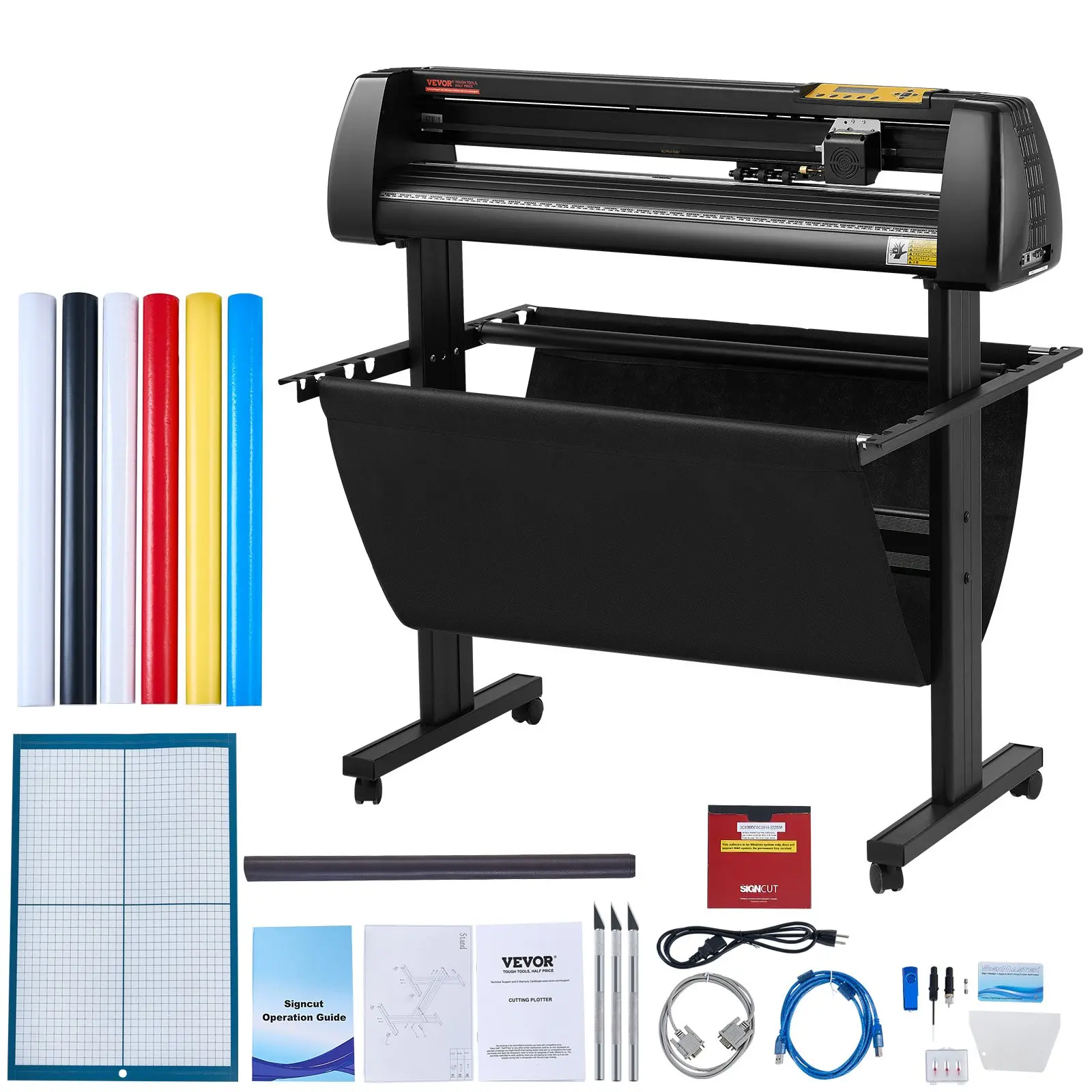【Summerfinds】VEVOR 34-In Precision Vinyl Cutter Bundle with LCD Screen, Signmaster Design & Cut Software, Manual Printer, Paper Cutter, Adhesive Tool Kit, 0.01mm Accuracy, 43.31 x 20.47 x 41.73 in Size, Windows OS Compatible for Balloons, Car Stickers