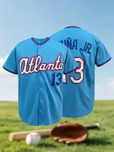 Atlanta 13 Light Blue Baseball Jersey, Unisex Stitched Button-Down Sports Uniform, Breathable Casual Streetwear Fan Shirt for Men Women