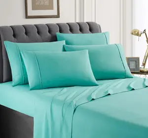 Hotel  Size Sheets Set - 6 count Solid Ultra Soft Microfiber Bed Sheets Set - Easy to Clean, 90 Thread Count with Fitted Sheet, Flat Sheet & Deep Pockets Pillowcases (Turquoise)