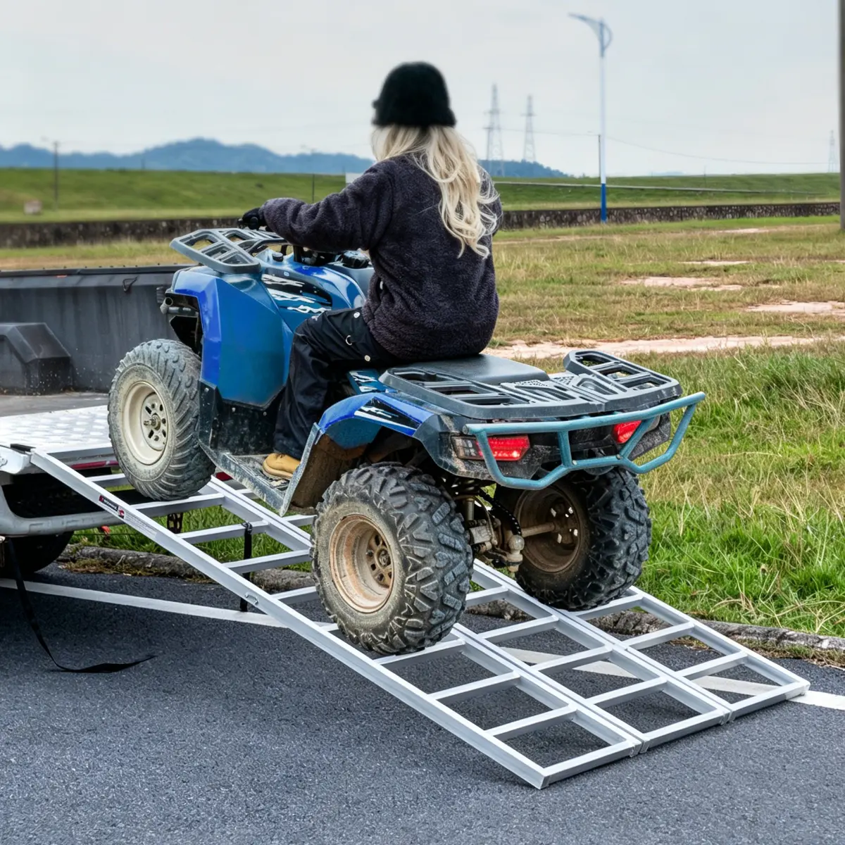 Aluminum Loading Ramps 77" L x 54" W, 1800Lbs Max, Tri-Fold Powerspots Ramps for Pickup Trucks Bed, Trailers Ramp with Load Straps for Motorcycles, ATV/UTV, Lawn mowers, Tractors