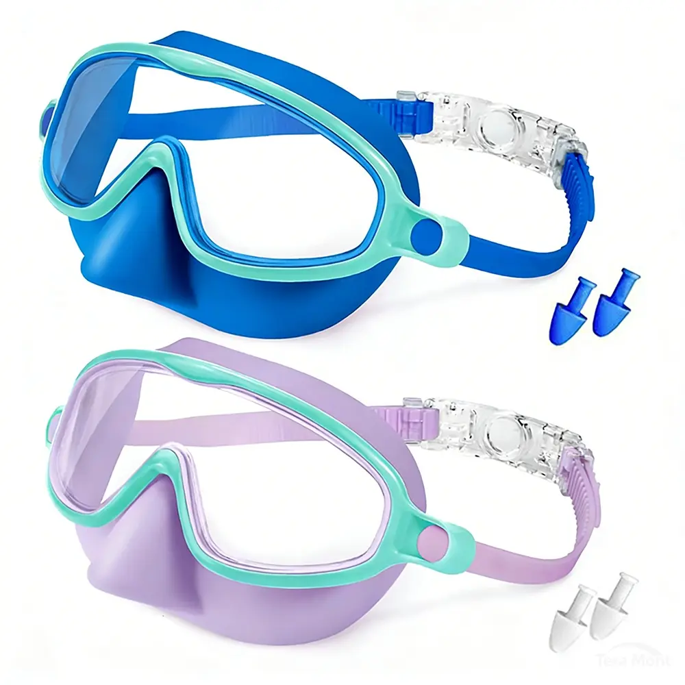 Tera Mont 2 Pack Kids Swim Goggles with Nose Cover for 3-12 Anti-UV Anti-Fog Pool Water Swimming Goggles Boys Girls Youth Toddler