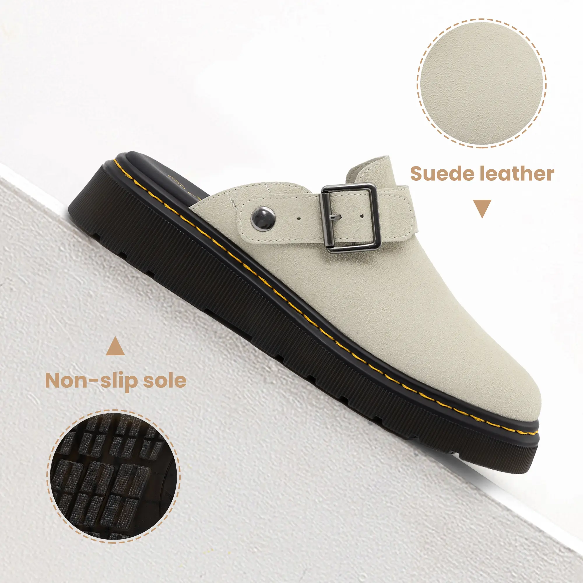 Women's Slip-on Suede Clogs Comfortable Latex Footbed Slingback Mules with Adjustable Strap for Work Walking Daily Wear slippers Footwear Girl