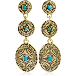 Western Earrings Jewelry for Women Vintage Concho Earrings Oval Turquoise Dangle Earrings Country Concert Outfits Concho Jewelry Gift