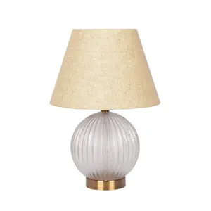 Serenity Round Ribbed Glass Lamp Base Clear  Table Lamp Large Linen Shade