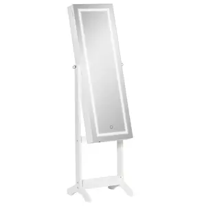 60" Full-Length Mirror Jewelry Storage Armoire w/ Lockable Door & Key, White