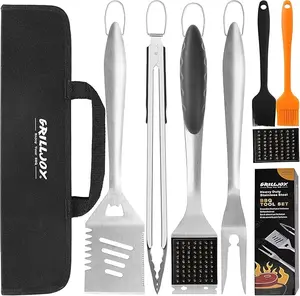 GRILLJOY 8PCS BBQ Grill Tools Set with Extra Thick Stainless Steel Spatula Fork Tongs & Cleaning Brush Complete Barbecue Accessories Kit with Portable Bag Perfect Grill Gifts for Men kitchen items grills kitchen accessories