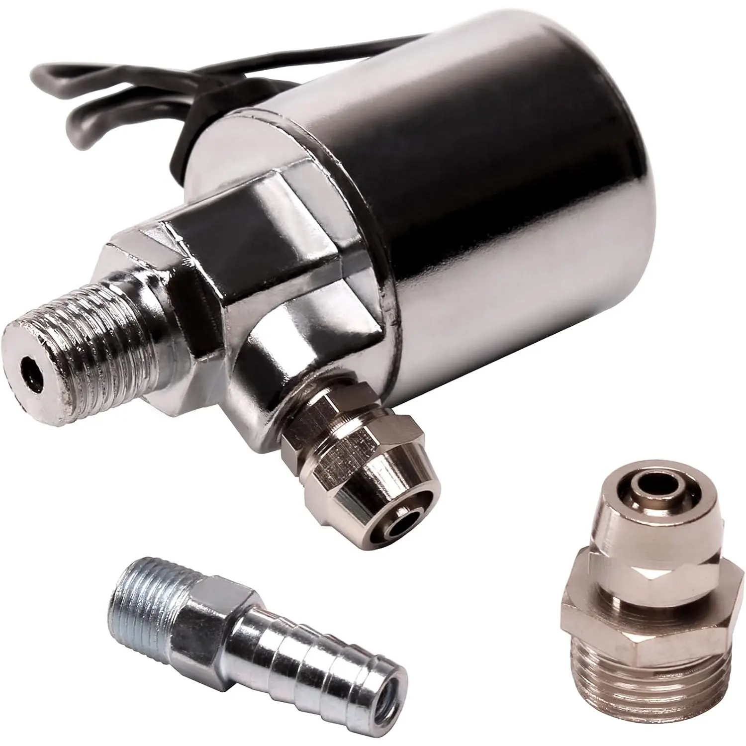 Air Horn Solenoid Valve 1/4" NPT 12V/24V universally Electric Air Valve (Solenoid) for Train Air Horn Chrome Plated Metal Housing (Solenoid Valve, 12V/24V)