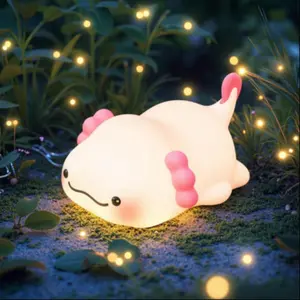 Cute Axolotl Design Night Light, Rechargeable 3 Level Dimmable Silicone Night Light, Funny Office Desk and Bedroom Decor, Birthday Gift, Nightlight For Bedroom