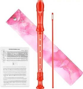 Descant Soprano Music Recorder Instrument For  Flute  Recorder With Cleaning Rod + Case Bag ( red)
