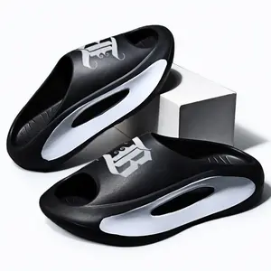 Men's Fashion Summer Slides| Minimal Sporty Look with Letter Print| One-Piece Design for Comfort| Great for Beach, Work Commute & Urban Leisure Wear Footwear Walking Shoes Boy Flipflop Classic Slipper house slippers men slides Tsinelas Makapal Thick Black