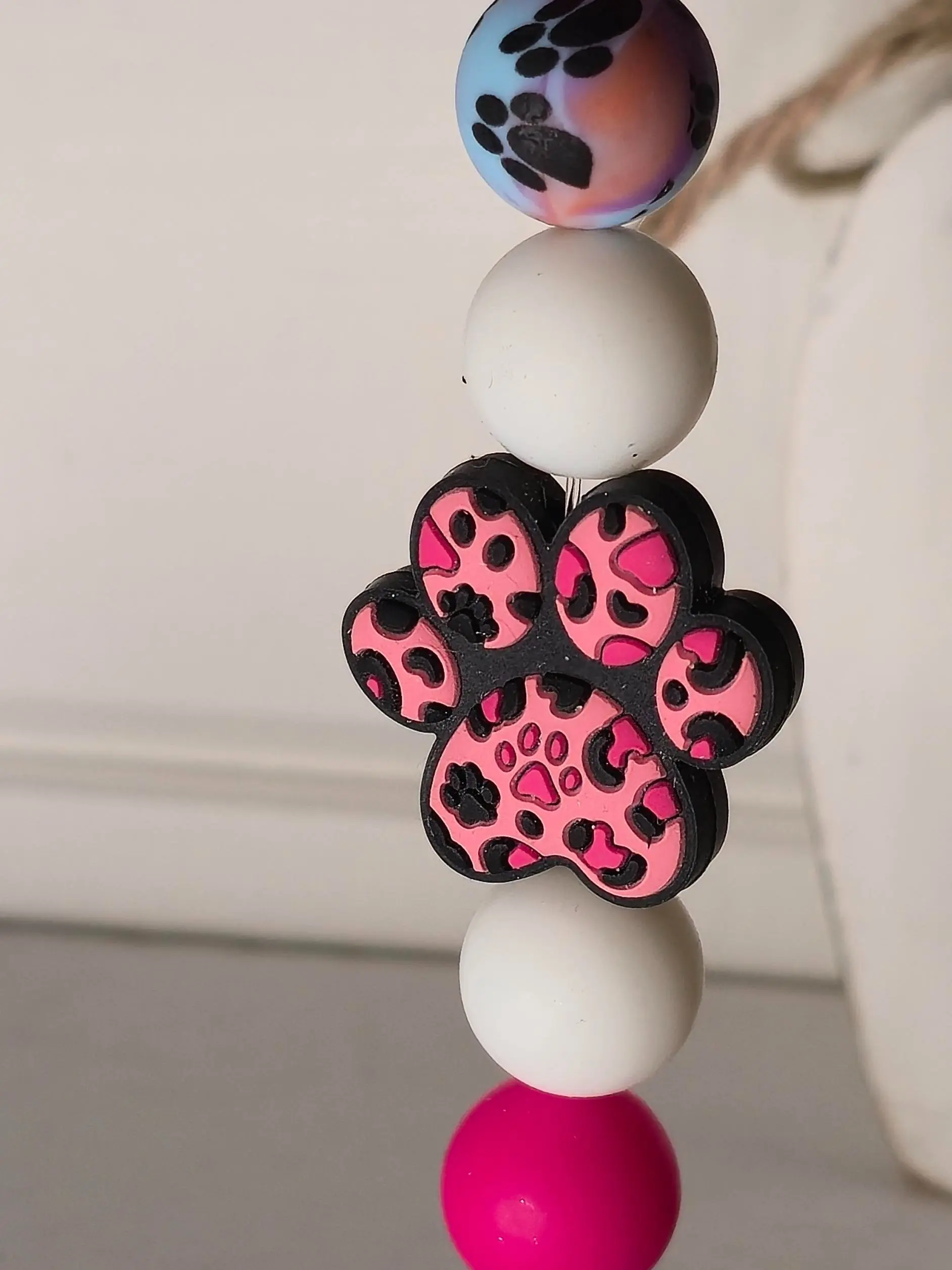 Pink Leopard Print Dog Paw Keychain Bag Charm Soft Silicone Animal Print Accessory for Dog Lovers Compact & Durable