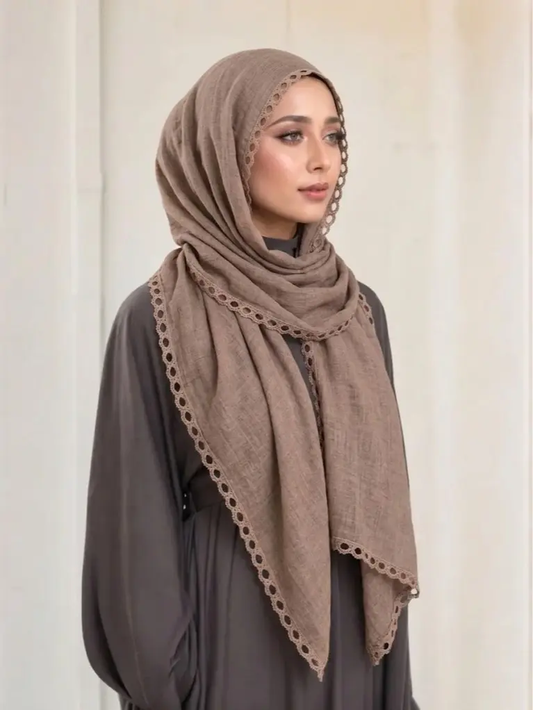 1 Piece Solid-Color Pleated Muslim Hijab, Lightweight Vintage Art-Style Multipurpose Shawl for Muslim, Muslim Outfits, All Seasons