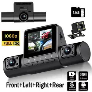 BCUOZ Dash Cam Front and Rear Inside, 4 Channel Dash Camera for Cars, 1080P Car Dash Cam, Triple Dash Cam, Dash Camera with 32GB Card, Loop Recording, HDR, G-Sensor, 24Hr Parking
