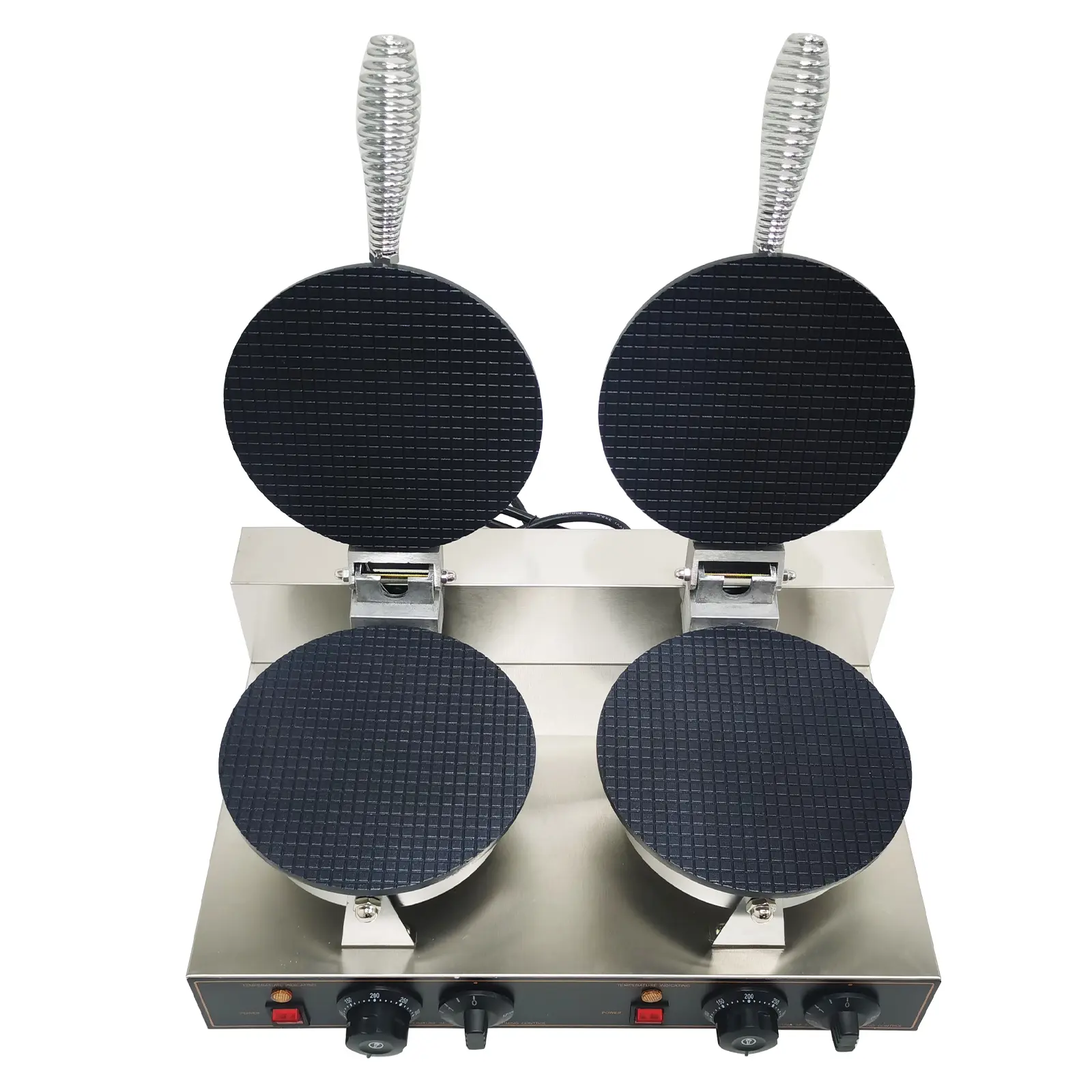 YOKOMA 110V Double Station Ice Cream Cone Maker Machine 110V with 2Kw Power for Crispy Waffle Cone Making
