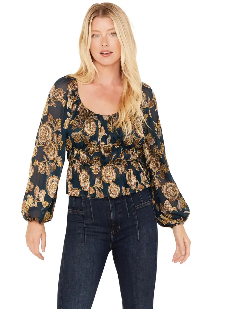 Shyanne Women's Floral Print Burnout Top - Swho22w63