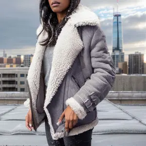 Suede Lambswool Coat Women's Lapel Fur Cotton