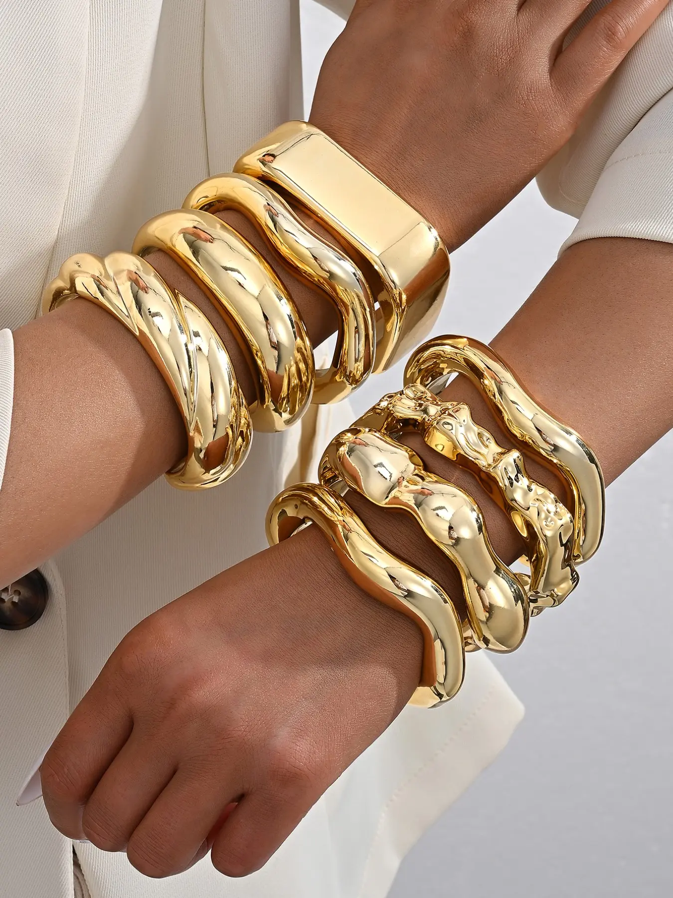 8-Piece Irregular Twist CCB Open-Design Women's Fashion Cuff Bangle Set, Vintage Elegant Design, Stackable Cuff Bangles, Perfect for Dates, Gifts, Parties, Daily Wear