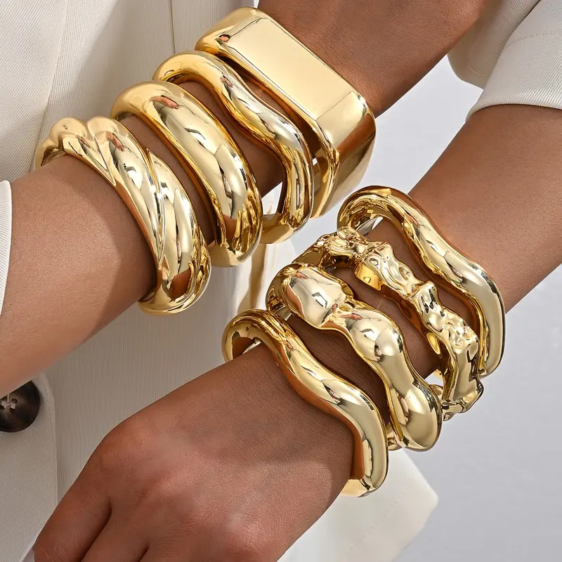 8-Piece Irregular Twist CCB Open-Design Women's Fashion Cuff Bangle Set, Vintage Elegant Design, Stackable Cuff Bangles, Perfect for Dates, Gifts, Parties, Daily Wear, Boho Style Bracelet
