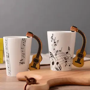 2025 240ml Creative Music Ceramic Mug Guitar Violin Style Cute Coffee Tea Milk Stave Mugs And Cups with Handle Novelty Gifts
