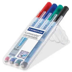 STAEDTLER Lumocolor Correctable Fine Tip Markers, 4-Piece Set, Office Stationery Supplies for Computers & Office Use