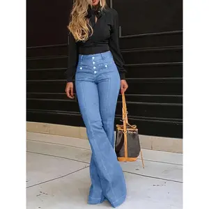 Button Fly High Waist Flare Jeans