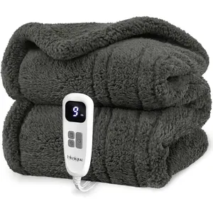 Heated Electric Blanket Throw - Fast Heating Double Sided Sherpa Ultra Soft Cozy with 10 Heating Levels & 2-10 Hours Auto Off, Machine Washable, 50 x 60 Inches, Grey
