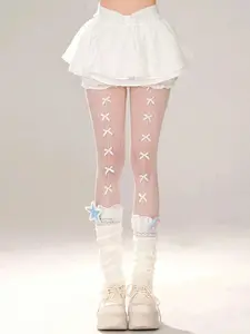 Women's Sexy Bowknot Suspender Pantyhose Tights, Elegant Geometric Pattern, Fitted Stockings for All Seasons, Stylish and Comfortable